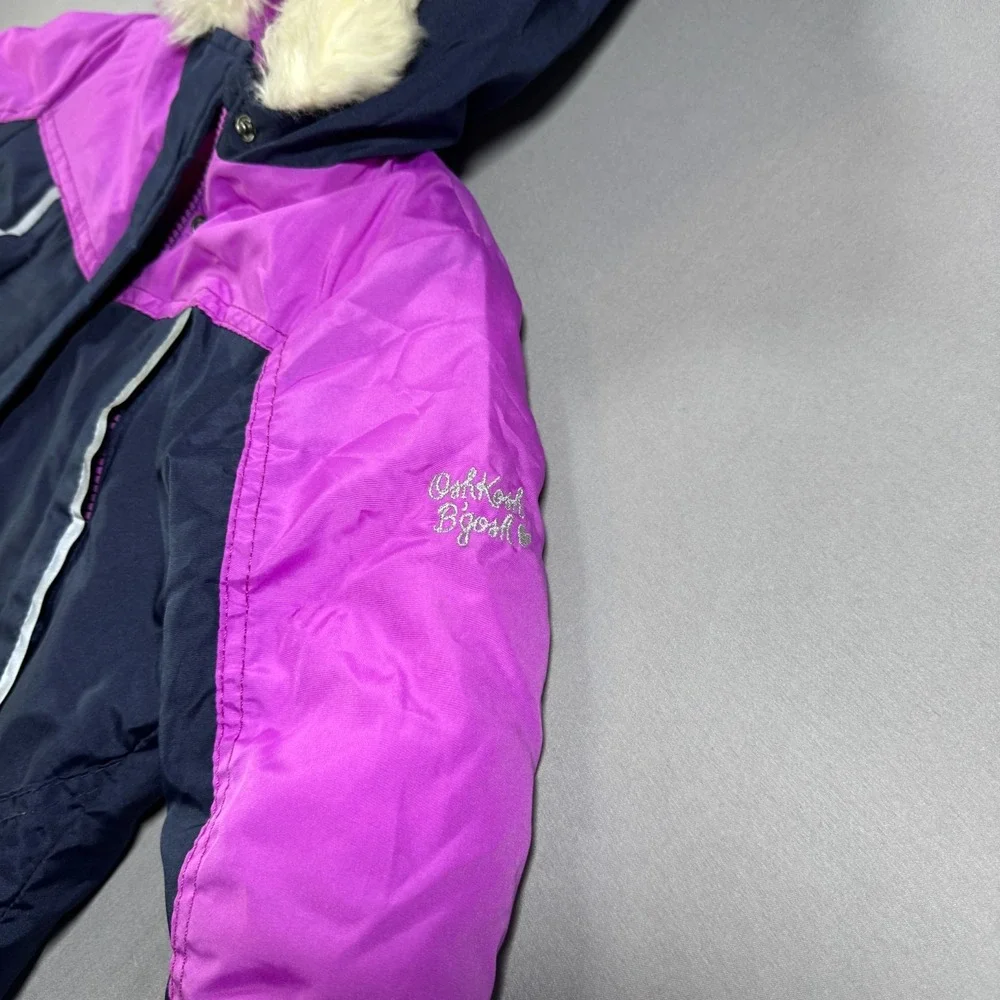 OshKosh B'gosh Girls 2T Winter Jacket Navy Pink Faux Fur Hood Fleece Puffer